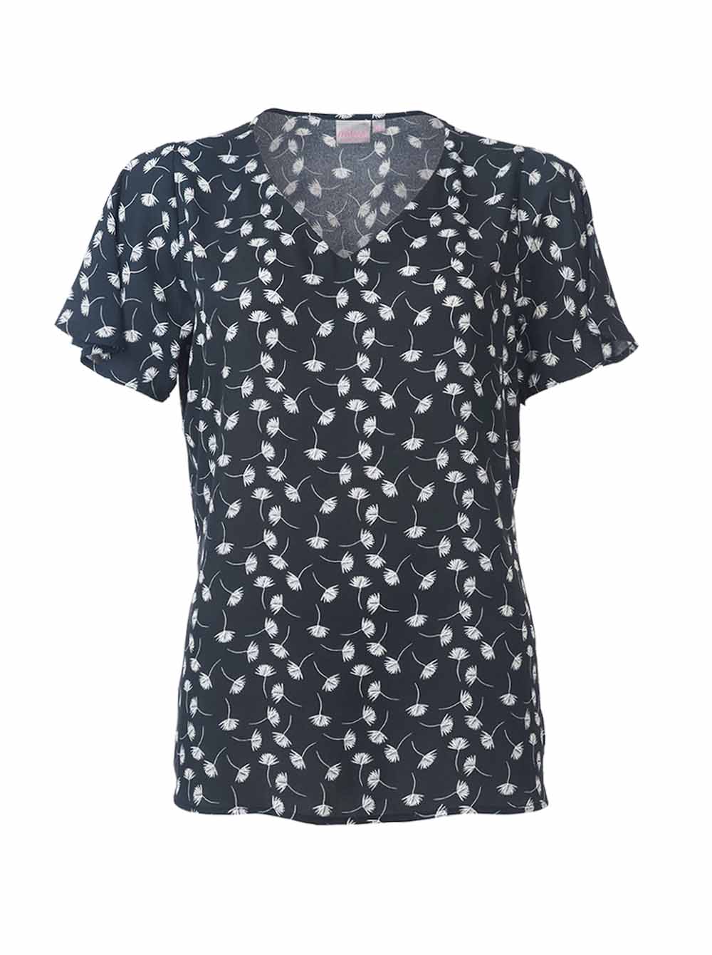 Jolie K266 S/S Blouse - Black/White Dandelions