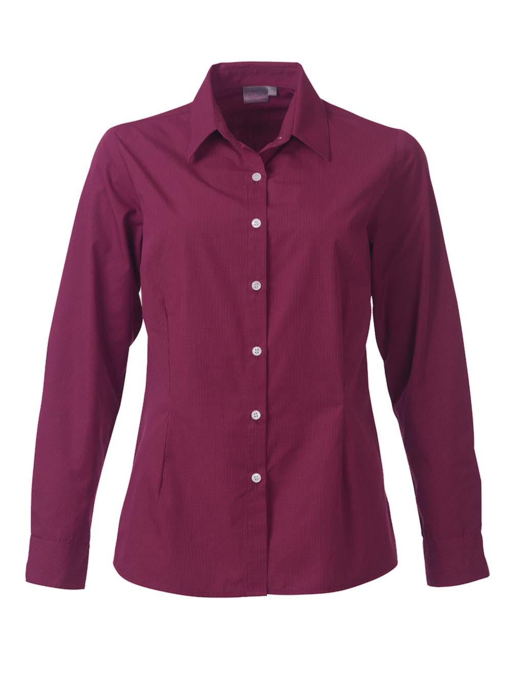 Ladies Sloane Minimal Check K262 L/S Blouse-Berry
