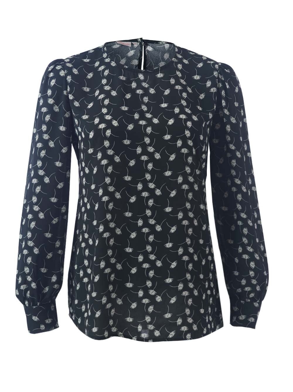 Jolie K266 L/S Blouse - Black/White Dandelions