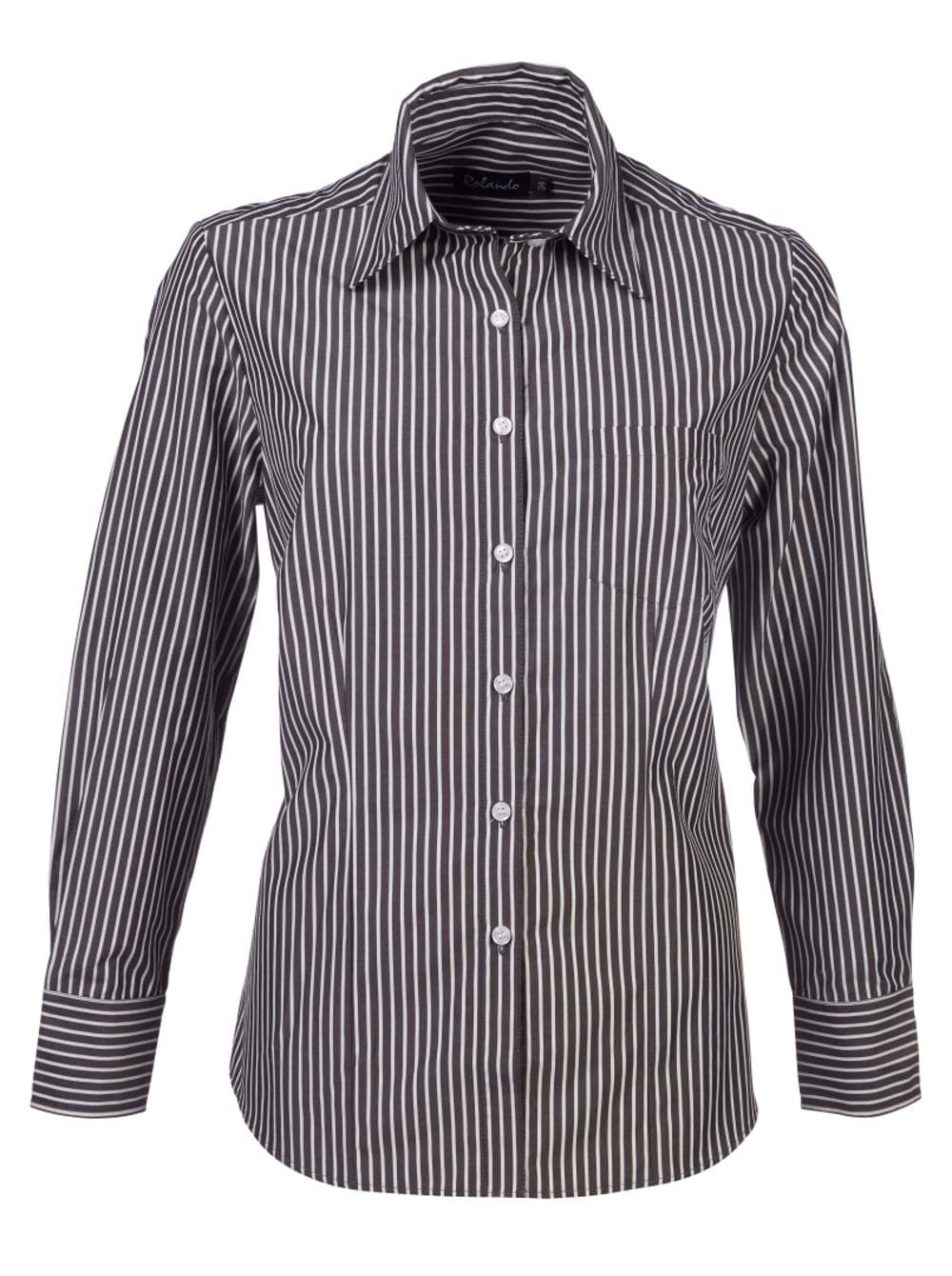 Wendy K205 L/S Blouse - Charcoal/White