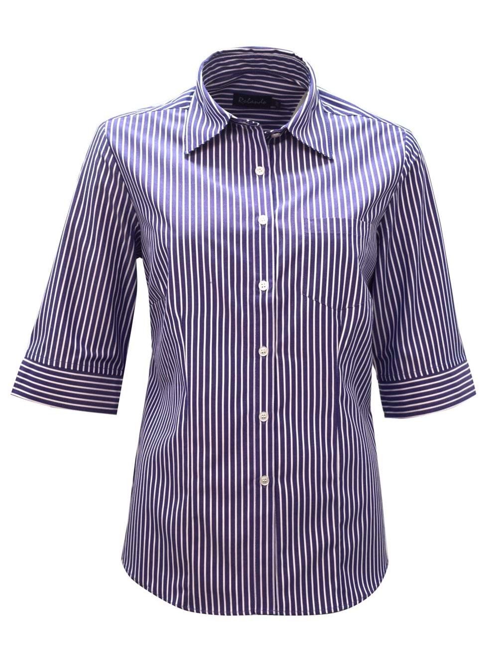 Wendy K205 3/4 Blouse - Blue/White
